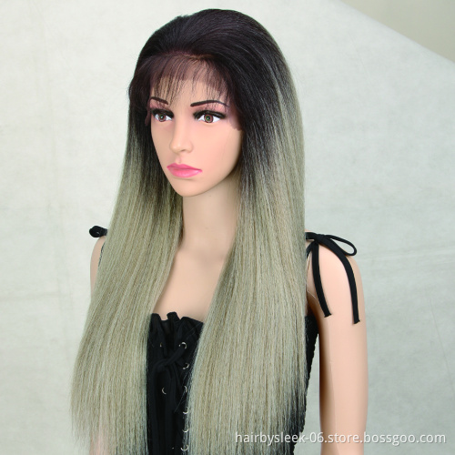 MAGIC 13X4 Noble Lace Front Wigs Wholesale Heat Resistant Yaki Straight With Bang Long Wigs Ombre Synthetic Lace Frontal Wigs